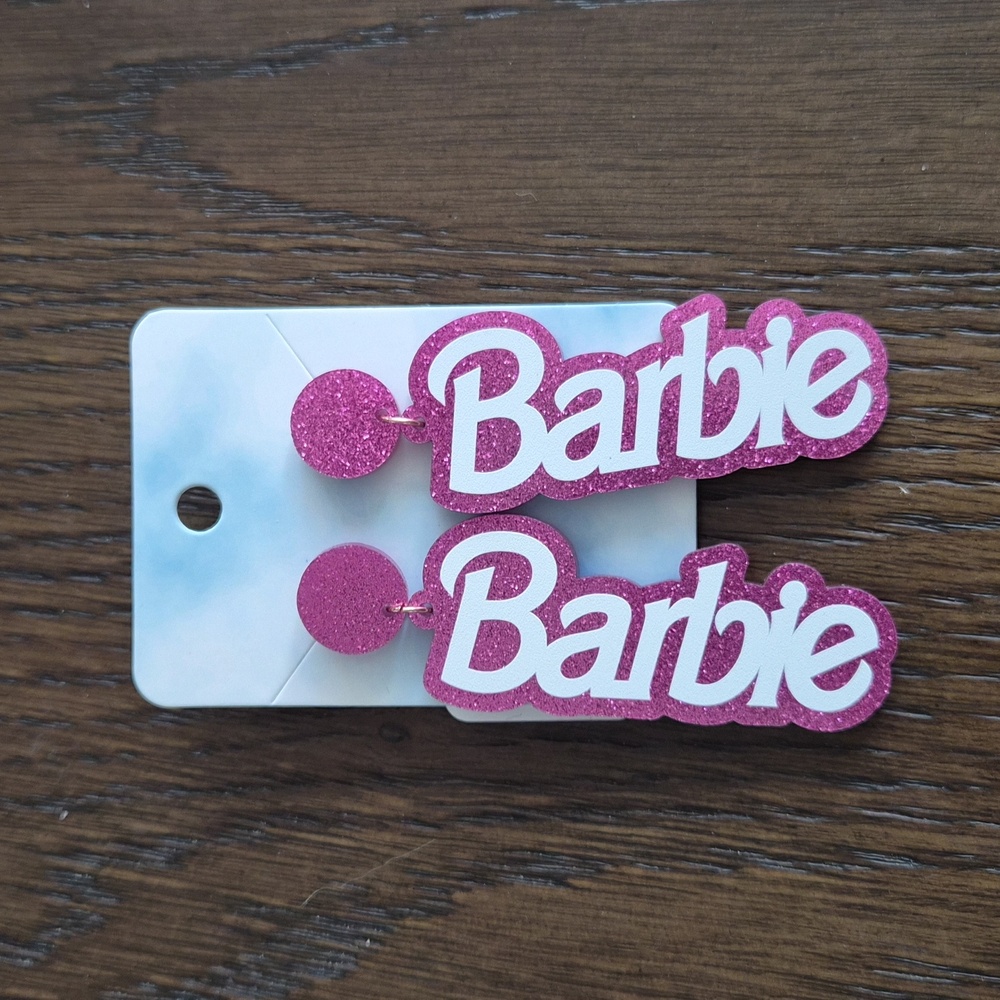 Pink Glitter Barbie Earrings